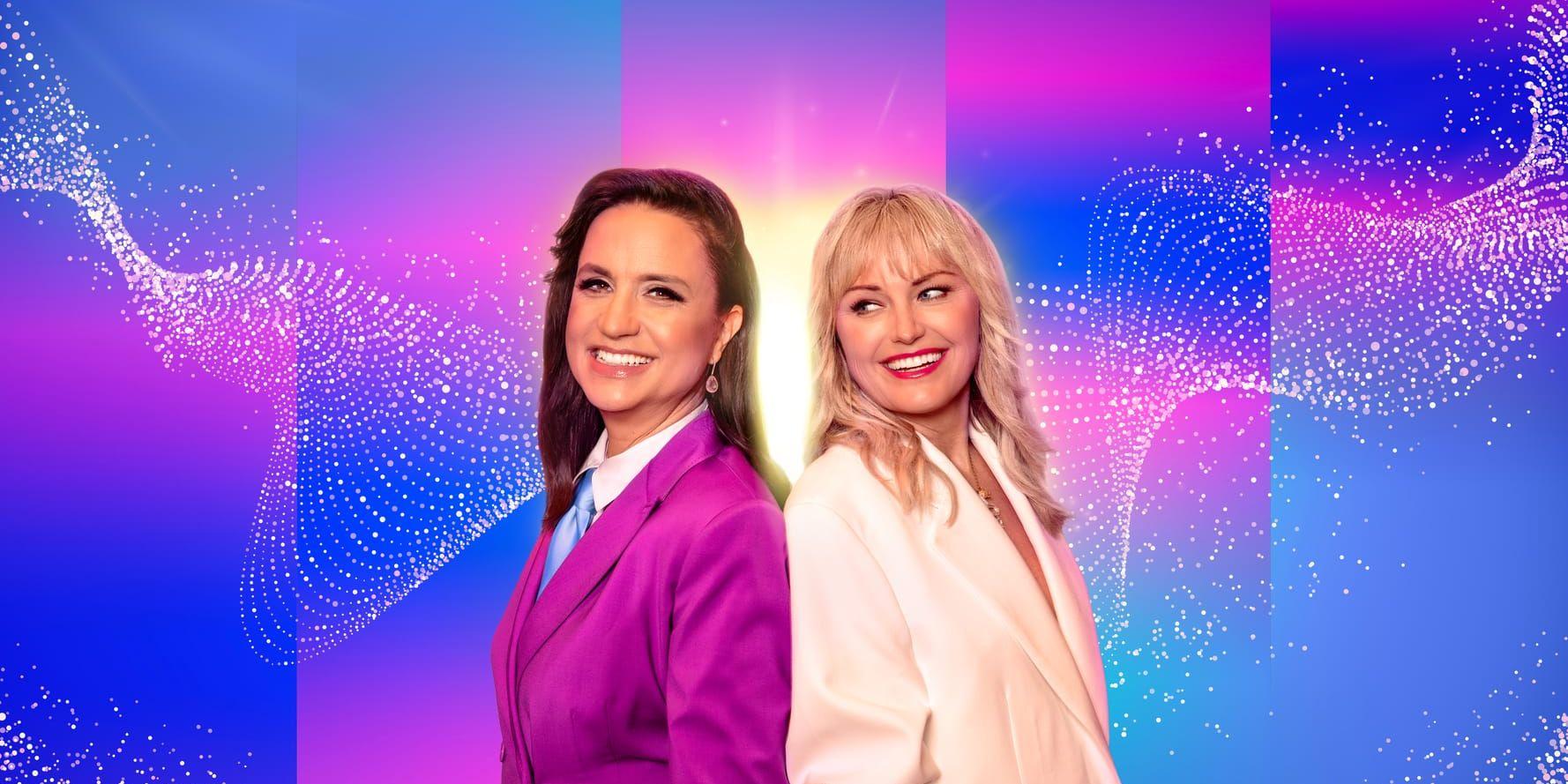 Petra Mede och Malin Åkerman är programledare för Eurovision Song Contest. Pressbild.