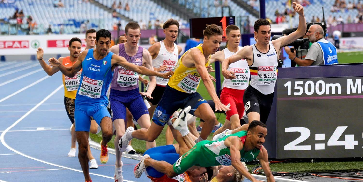 Samuel Pihlström drogs med i ett fall på 1 500 meter. 