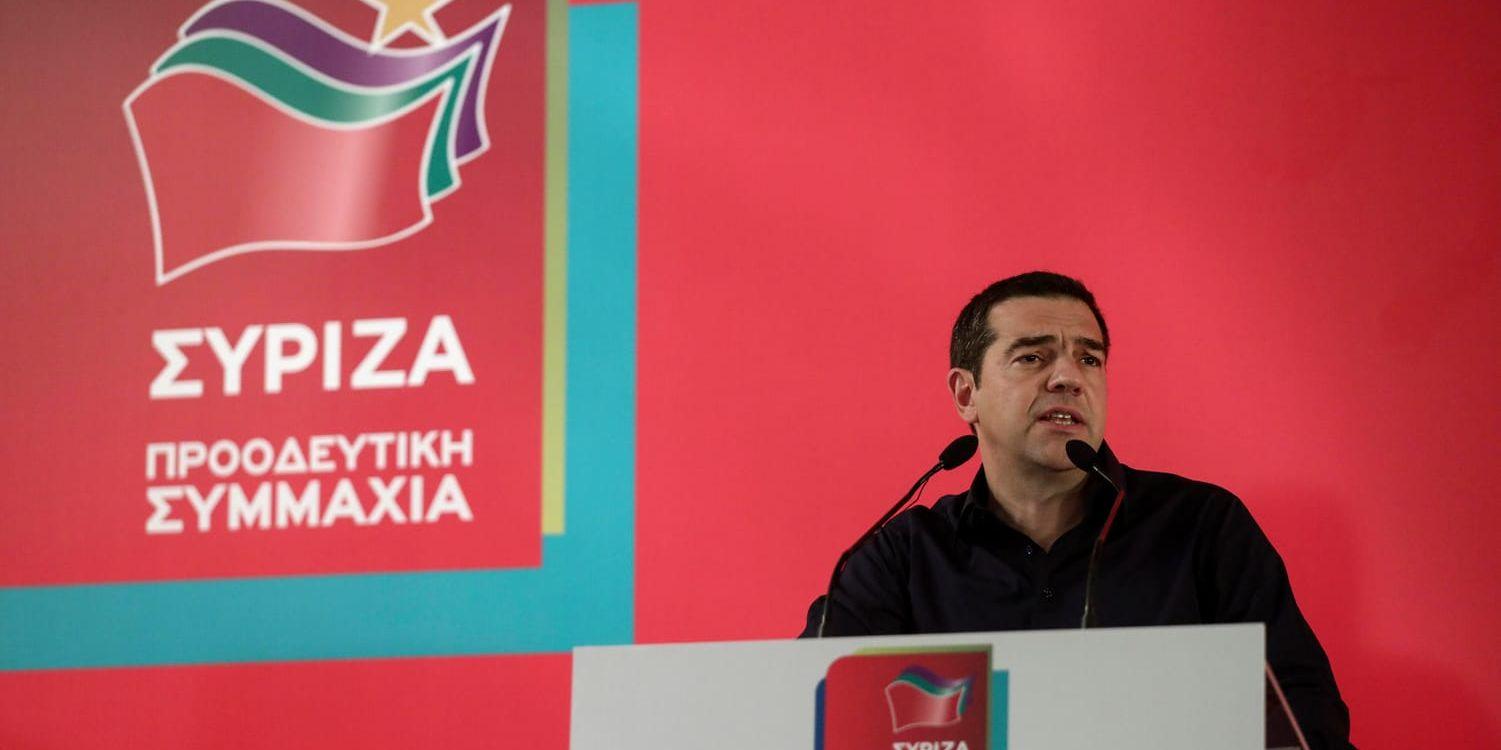 Greklands premiärminister Alexis Tsipras i ett tal under ett partimöte på måndagen.