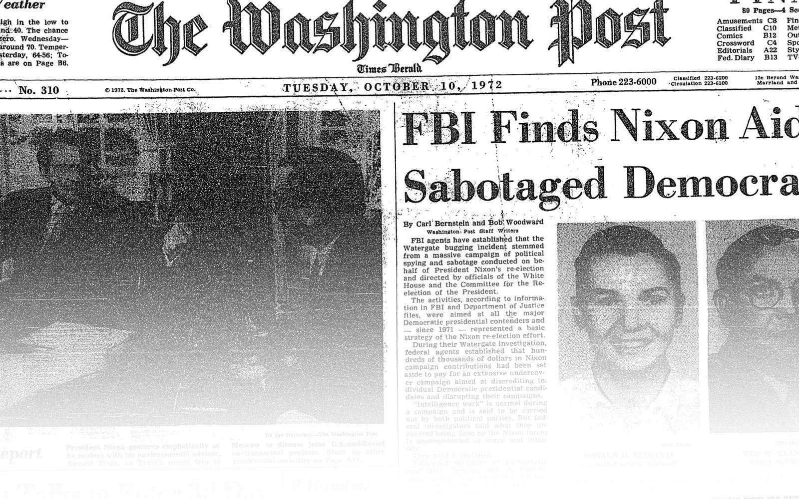 <strong>10 oktober, 1972: </strong>FBI slår fast att det finns ett samband mellan inbrottet – och följaktligen spionageutrustningen – och Nixons valkampanj. Faksimil: <a href="https://www.washingtonpost.com/politics/bug-suspect-got-campaign-funds/2012/06/06/gJQAyTjKJV_story.html" target="_blank" style="color:#000000;">Washington Post</a>