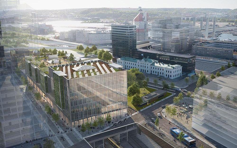 Visionsbild av stadsutvecklingen norr om Göteborgs centralstation med bland annat Västlänkens station Centralen. 