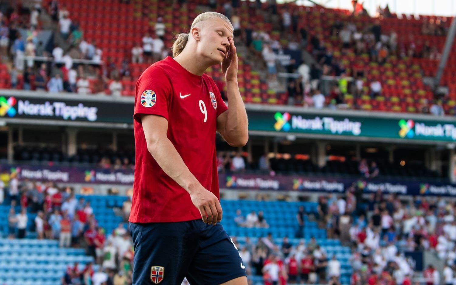 Erling Braut Haaland var uppenbart besviken efter Norges förlust mot Skottland. 