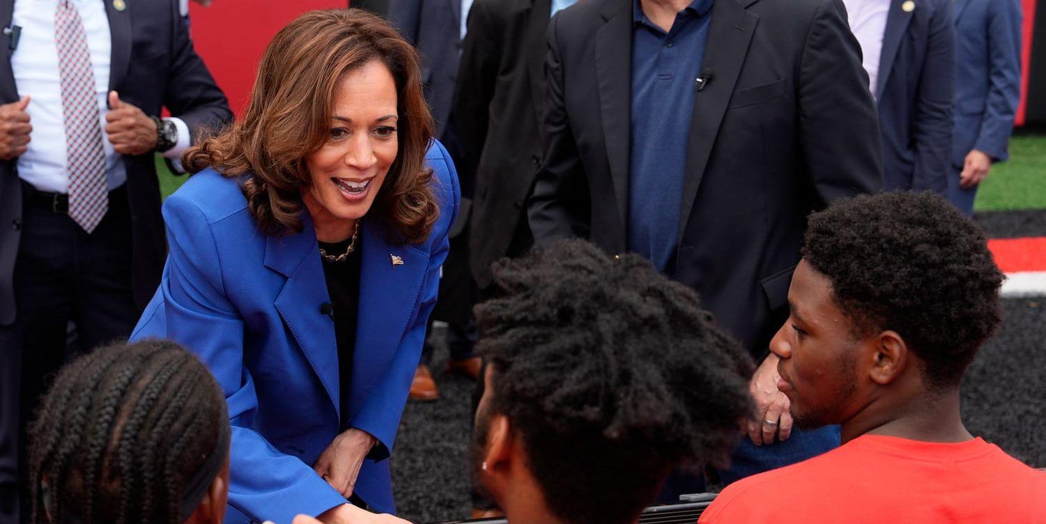 Den demokratiska vicepresidenten och presidentkandidaten Kamala Harris fotograferad i Aliquippa i Pennsylvania i helgen.