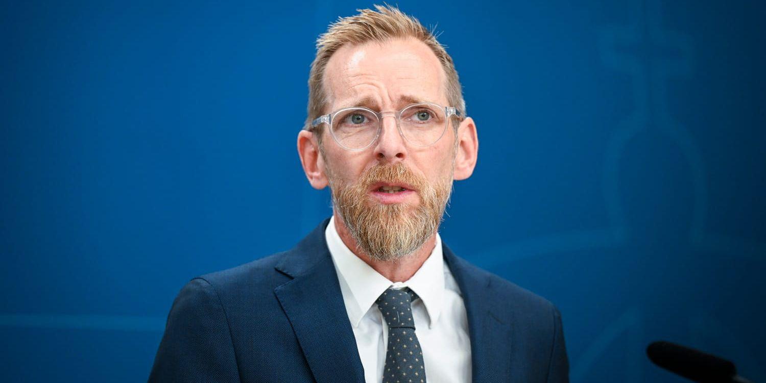 Socialminister Jakob Forssmed (KD) i samband med presskonferensen där det första mpox-fallet bekräftades. 