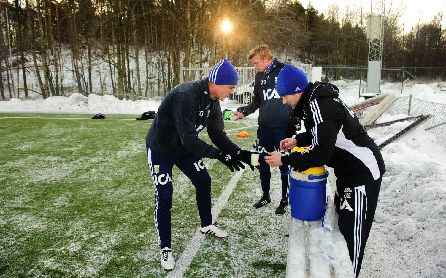 Här tillsammans med Sebastian Eriksson och Ragnar Sigurdsson under en försäsongsträning.