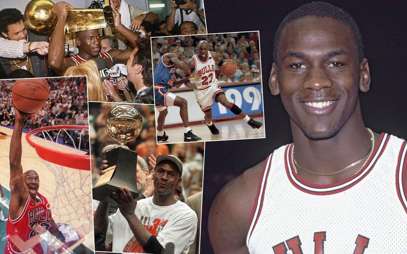 <strong>1. Michael Jordan.</strong> Blev mästare sex gånger med Chicago Bulls och utsågs till NBA:s mest värdefulle spelare vid fem tillfällen. Jordan tokdominerade NBA på 1990-talet och snittade över 30 poäng per match i världens bästa basketliga. Foto: TT