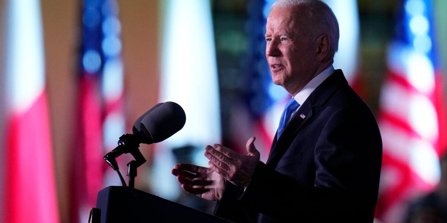 USA:s president Joe Biden vid kungliga palatsen i Warszawa på lördagen.