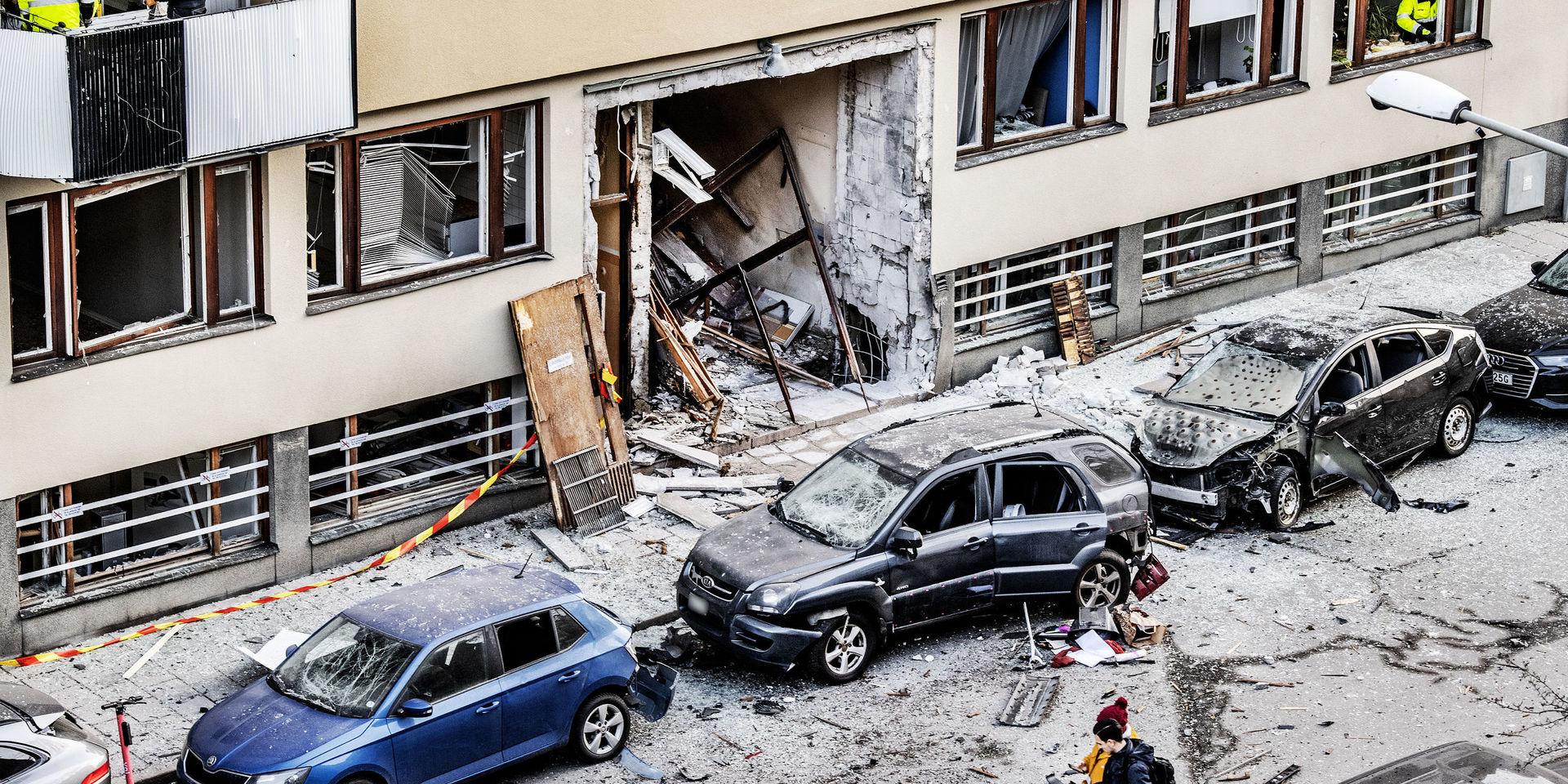 Stor förödelse efter en sprängning vid ett flerfamiljshus på Gyllenstiernsgatan på Östermalm i januari 2020. Arkivbild.