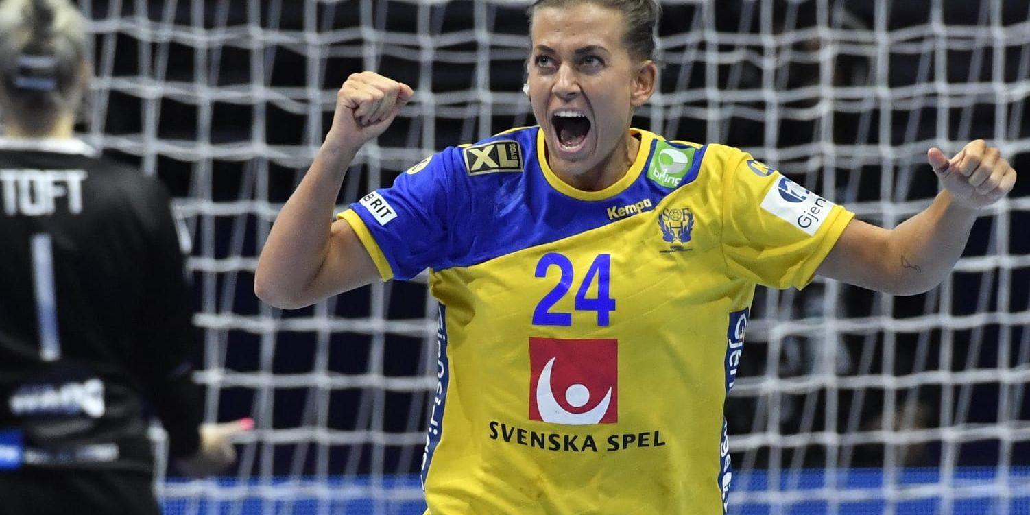 Nathalie Hagman och Sverige har ett bra utgångsläge till returen mot Slovakien i VM-kvalet. Blågult har 15 plusmål med sig i bagaget till torsdagens bortaretur. Arkivbild.