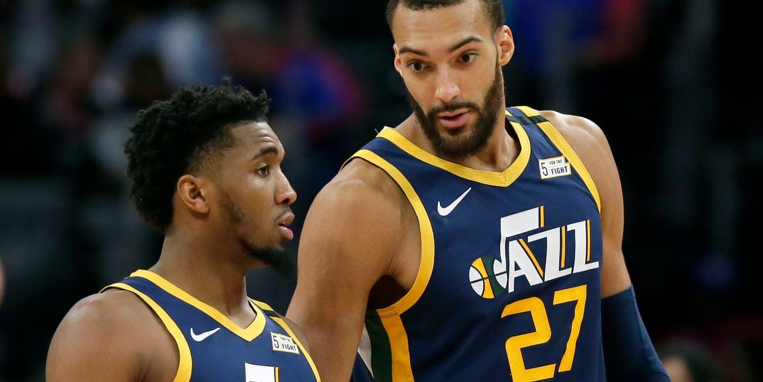 Donovan Mitchell (till vänster i bild) och Rudy Gobert (till höger) är de två första spelarna i NBA som smittats av coronaviruset.