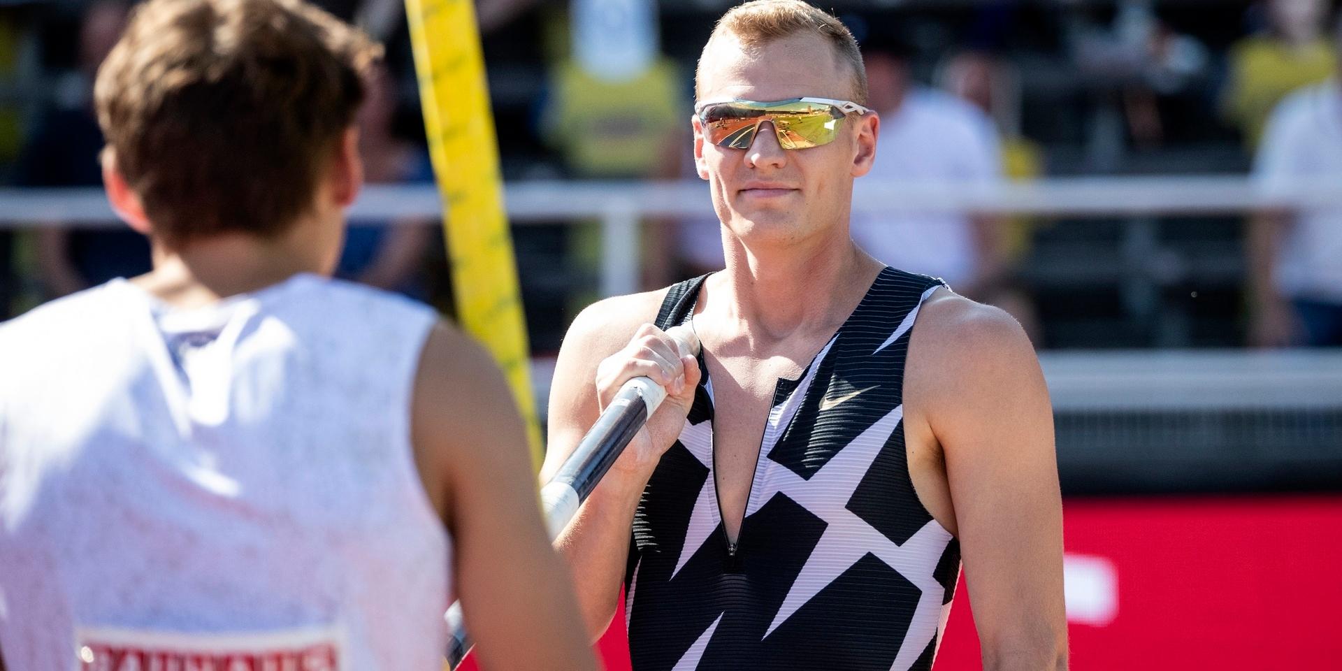 Sam Kendricks, till höger, och Armand Duplantis på Diamond League-galan i friidrott i Stockholm i juli.