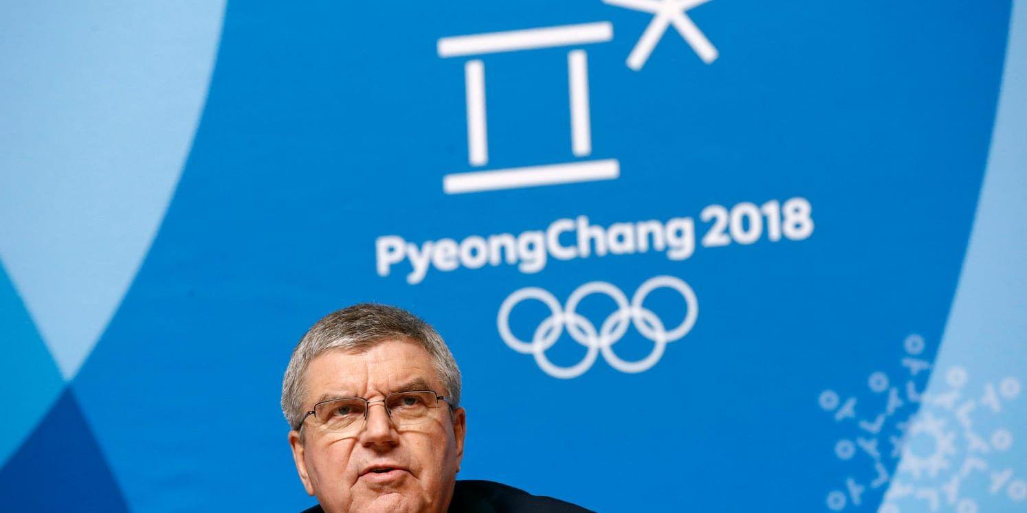 Thomas Bach på presskonferensen i Pyeongchang. (AP Photo/Patrick Semansky)